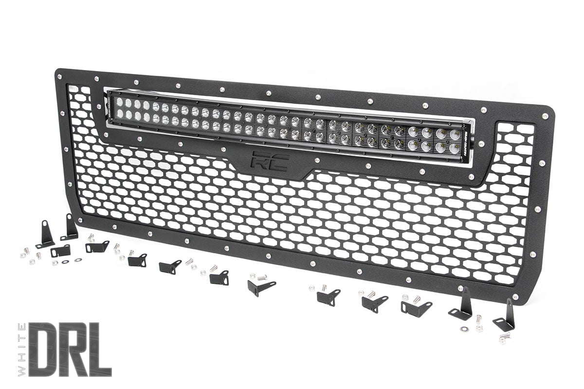 Rough Country Mesh Grille 30″ Dual Row LED Black White DRL GMC Sierra 1500 (14-15)