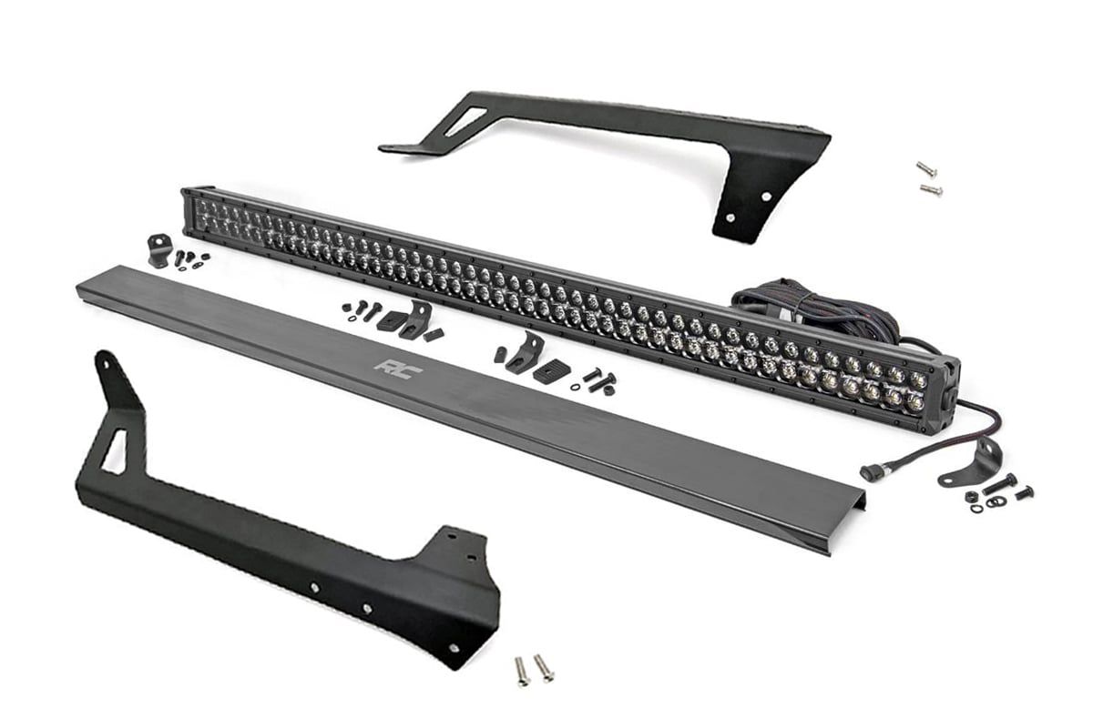 Rough Country LED Light Windshield Mnt 50″ Black Dual Row White DRL Jeep Wrangler JK (07-18)