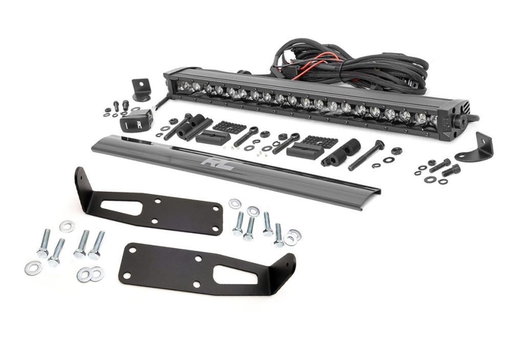 Rough Country LED Light Kit Bumper Mount 20″ Black Single Row White DRL Ram 2500 (03-18)/3500 (03-18)