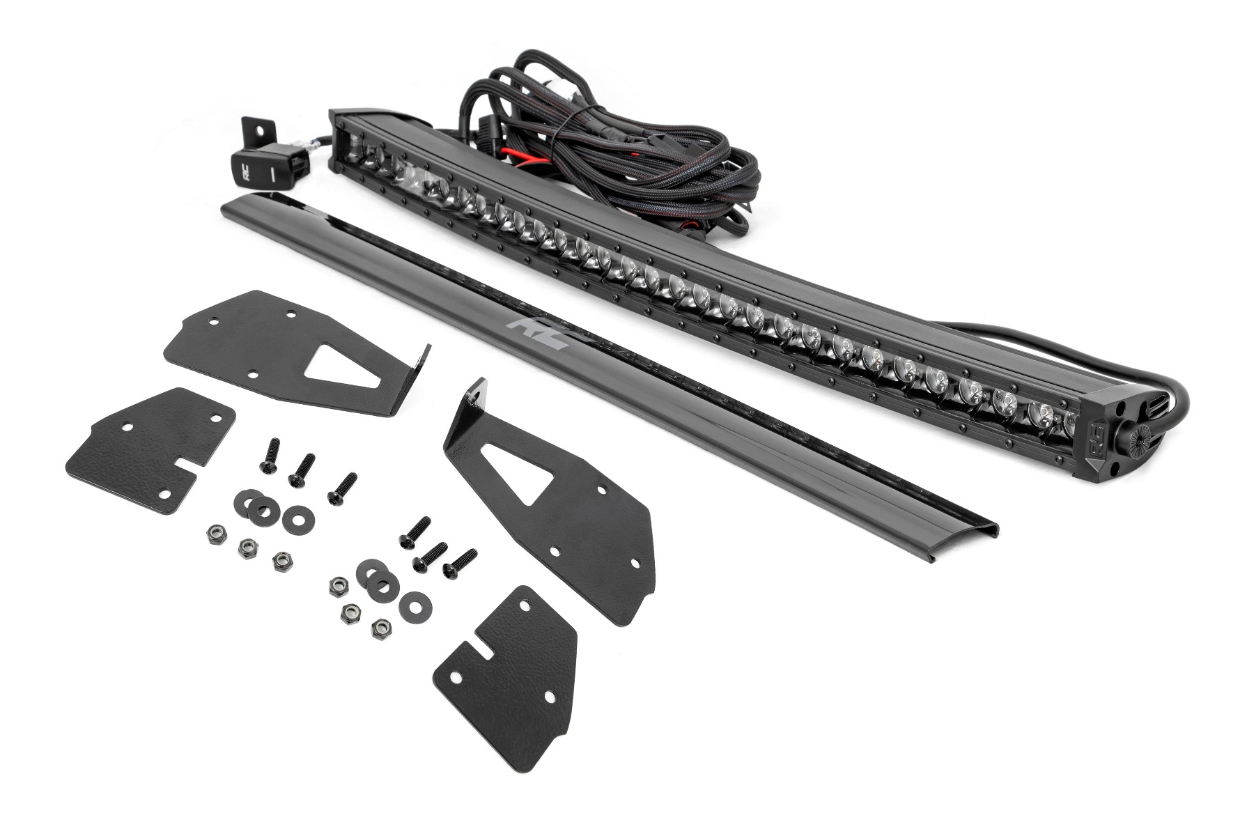 Rough Country LED Light Kit Grille Mount 30β³ Black Single Row White DRL Ford Raptor (17-20)