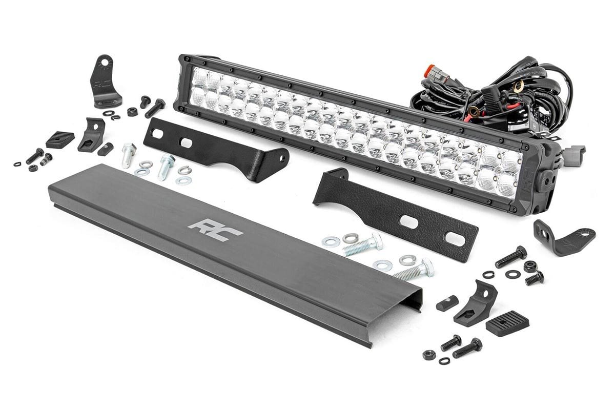 Rough Country LED Light Kit Bumper Mount 20″ Chrome Dual Row Amber DRL Jeep Grand Cherokee WK2 (11-20)