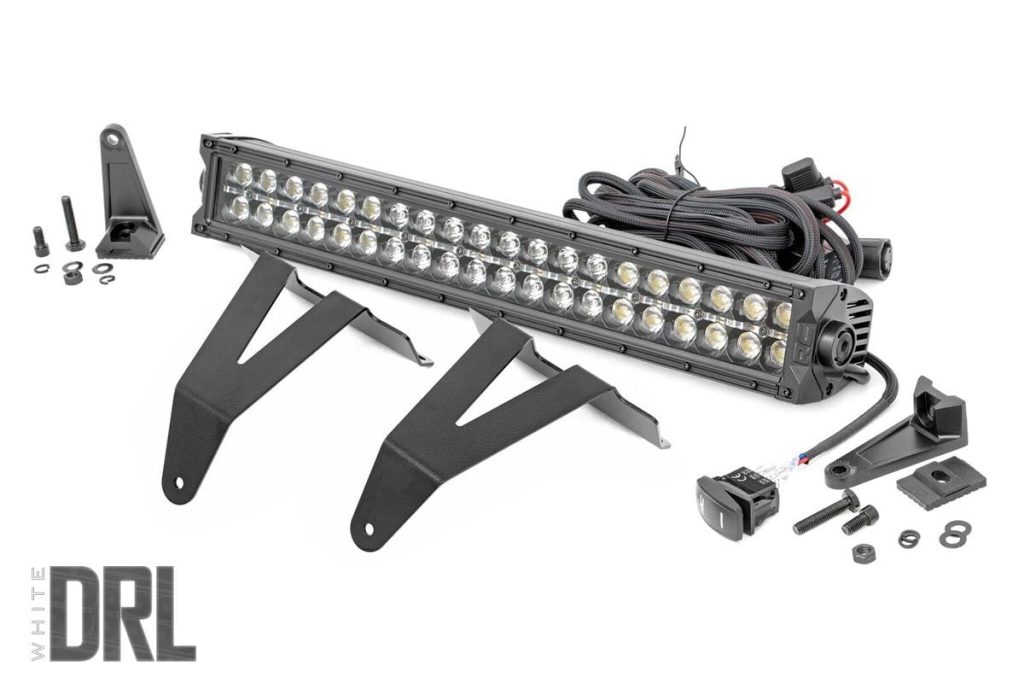 Rough Country LED Light Kit Bumper Mount 20″ Black Dual Row White DRL Ram 1500 (19-24)