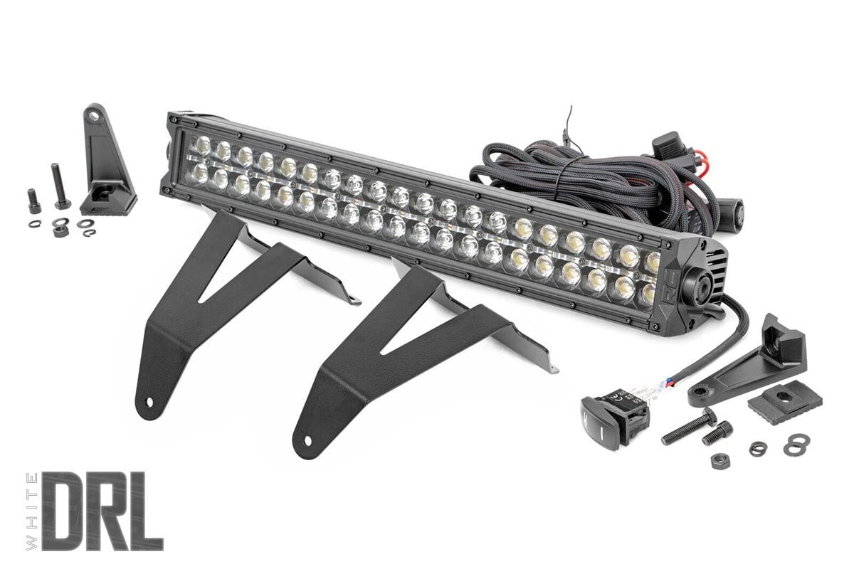 Rough Country LED Light Kit Bumper Mount 20″ Black Dual Row White DRL Ram 1500 (19-24)