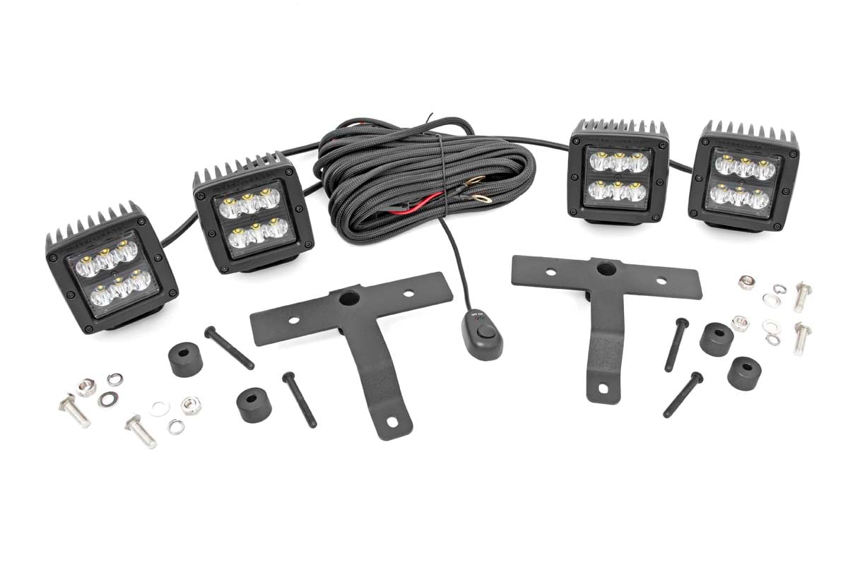 Rough Country Quad LED Light Kit Cowl Mount 2β³ Black Pairs Spot Jeep Gladiator JT/Wrangler JL (18-26)