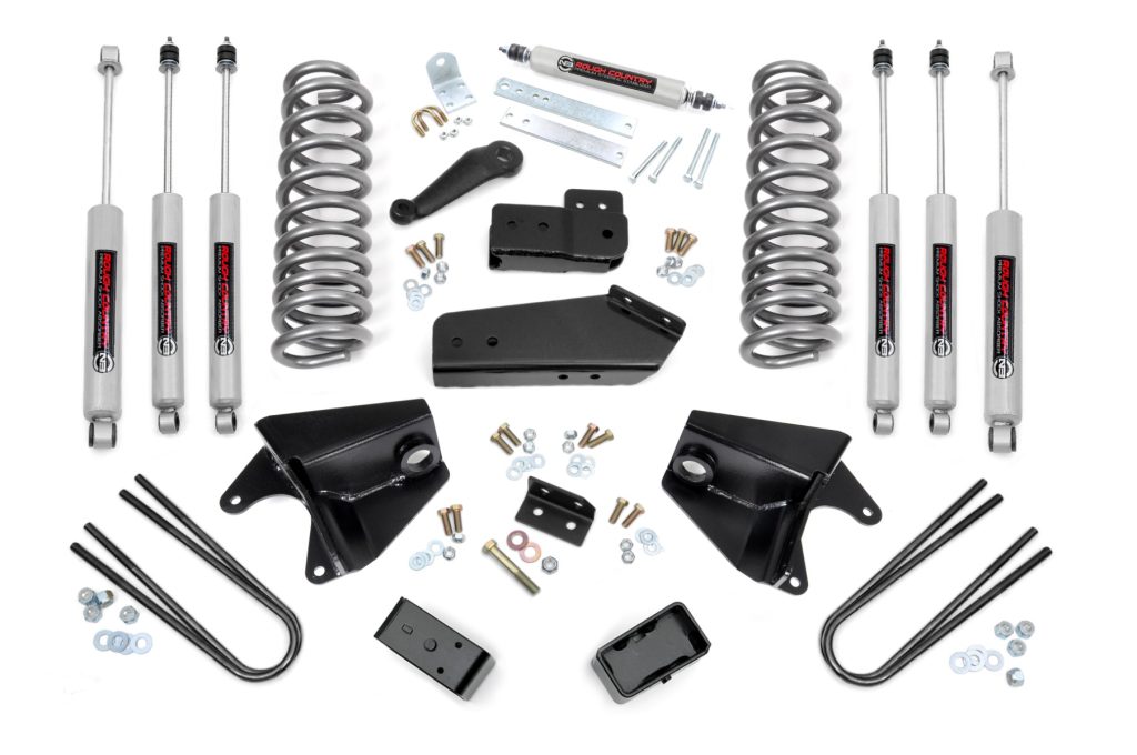 Rough Country 4 Inch Lift Kit Quad Front Shocks Rear Blocks Ford F-150 4WD (80-96)