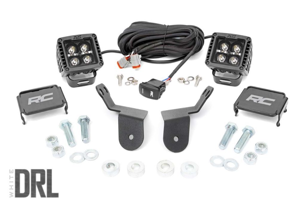Rough Country LED Light Kit Cage Mount 2″ Black Pair White DRL Honda Pioneer 1000/Pioneer 1000-6