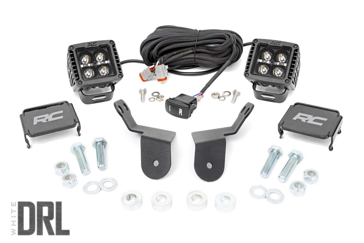 Rough Country LED Light Kit Cage Mount 2β³ Black Pair White DRL Honda Pioneer 1000/Pioneer 1000-6