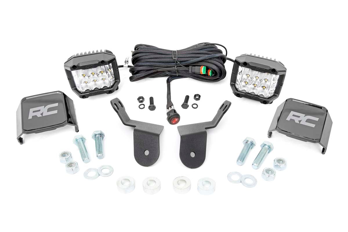 Rough Country LED Light Kit Cage Mount 2β³ Chrome Pair Wide Angle Honda Pioneer 1000