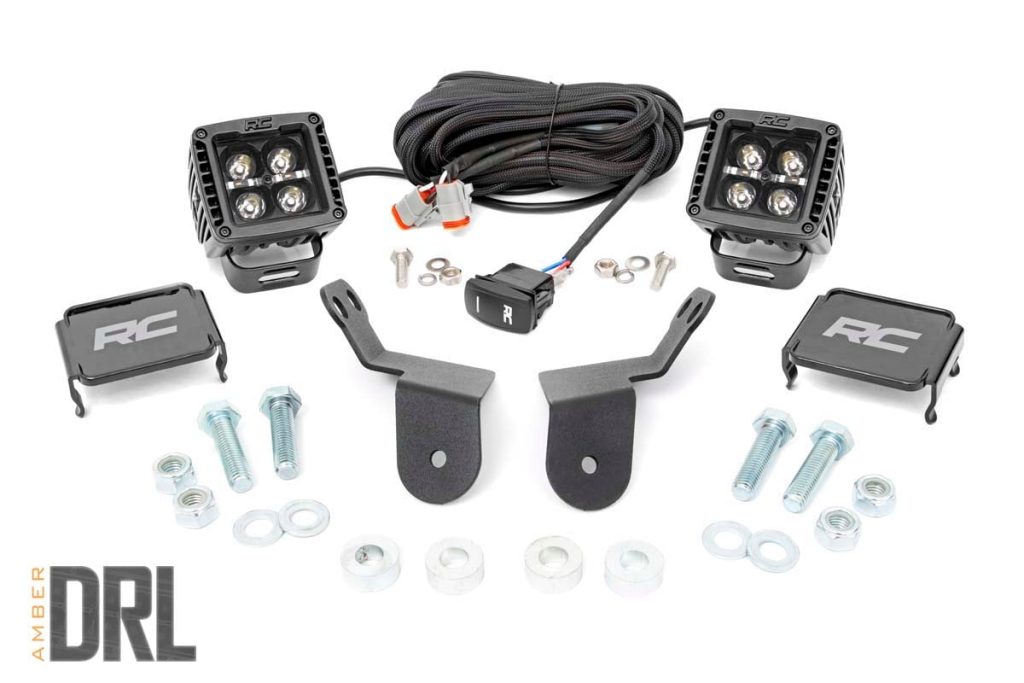 Rough Country LED Light Kit Cage Mount 2″ Black Pair Amber DRL Honda Pioneer 1000/Pioneer 1000-6