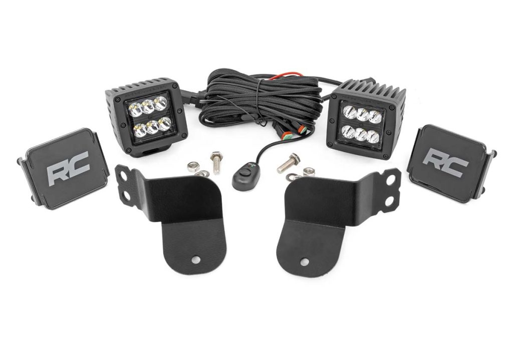 Rough Country LED Light Kit Cage Mount 2″ Black Pair Spot Polaris General XP 4 1000
