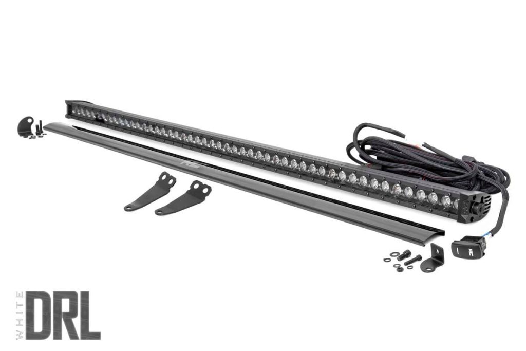 Rough Country LED Light Kit Lower Windshield 50″ Black Single Row White DRL Polaris General XP 4 1000