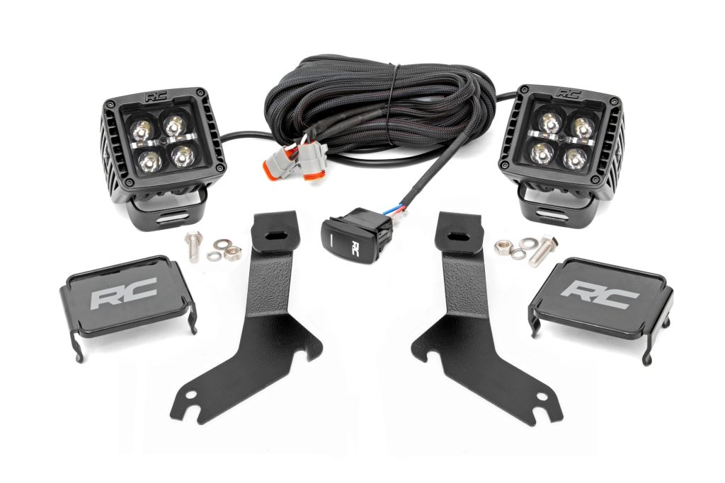 Rough Country LED Light Kit Ditch Mount 2β³ Black Pair Amber DRL Chevy Silverado 1500 (99-06)