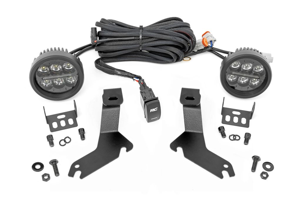 Rough Country LED Light Kit Ditch Mount Black Series Round 3.5 Inch Amber DRL Chevy 1500 (99-06)