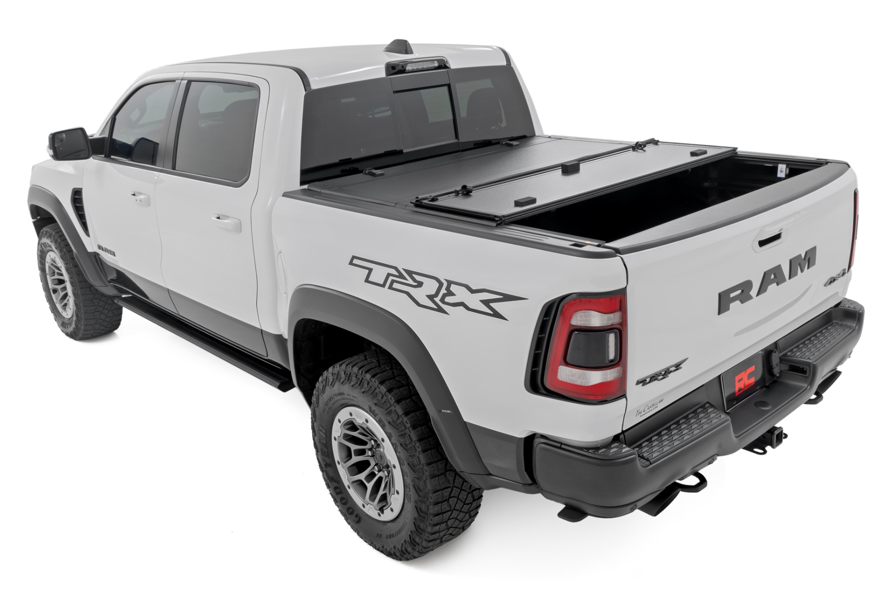 Rough Country Hard Tri-Fold Flip Up Fold Bed Cover 5β7β³ Bed Ram 1500 (19-26)/1500 TRX (21-24)