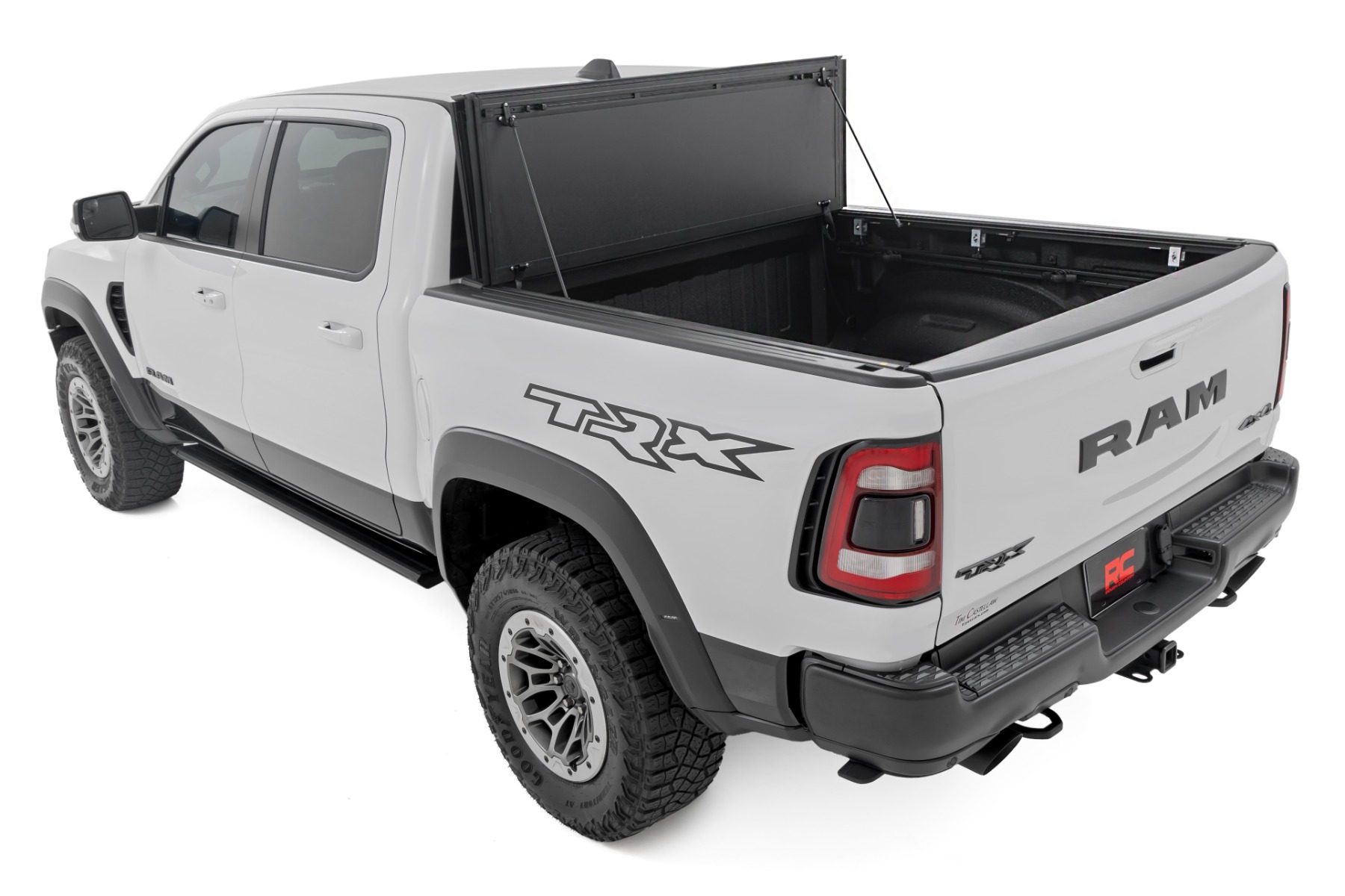 Rough Country Hard Tri-Fold Flip Up Fold Bed Cover 5β7β³ Bed Ram 1500 (19-26)/1500 TRX (21-24)