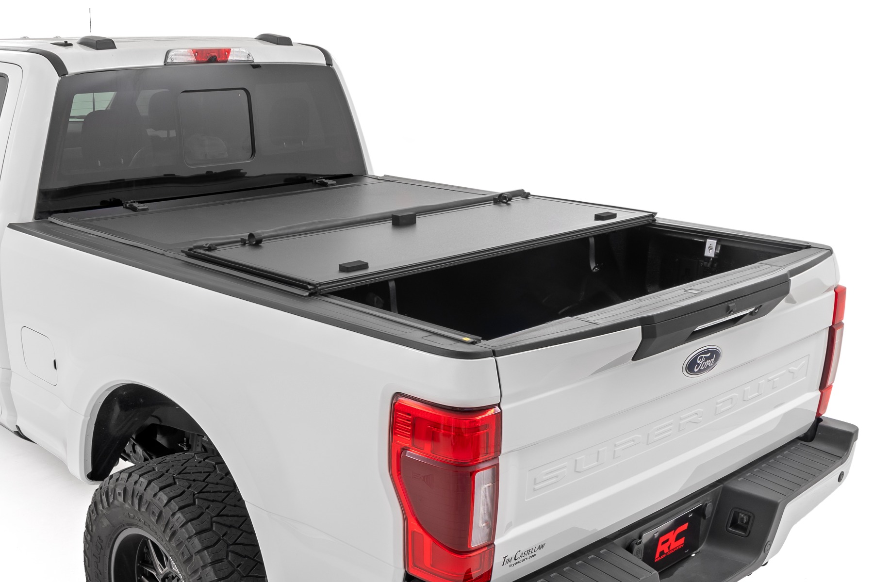 Rough Country Hard Tri-Fold Flip Up Bed Cover 6β10β Bed Ford F-250/F-350 Super Duty (17-26)