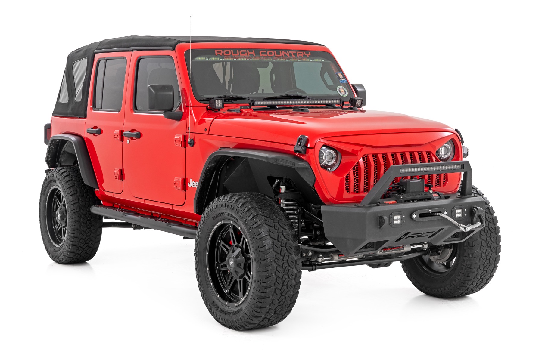 Rough Country Oval Nerf Steps 4 Door Black Jeep Wrangler Unlimited 4WD (2018-2026)