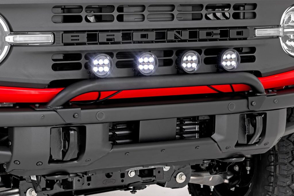 Rough Country Light Bar Mount 3.5″ Round LED (Quad) Black Amber DRL OE Modular Steel Ford Bronco (21-24)
