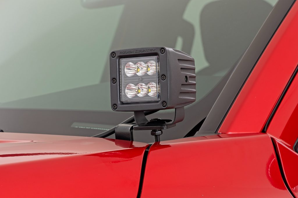 Rough Country LED Light Kit Ditch Mount 2″ Black Pair Flood Toyota Tacoma (24-26)