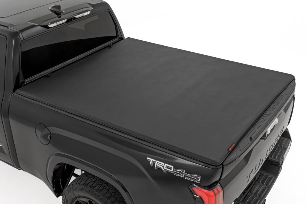 Rough Country Soft Tri-Fold Bed Cover With & W/O OE Rails 6’7″ Bed Toyota Tundra (22-26)