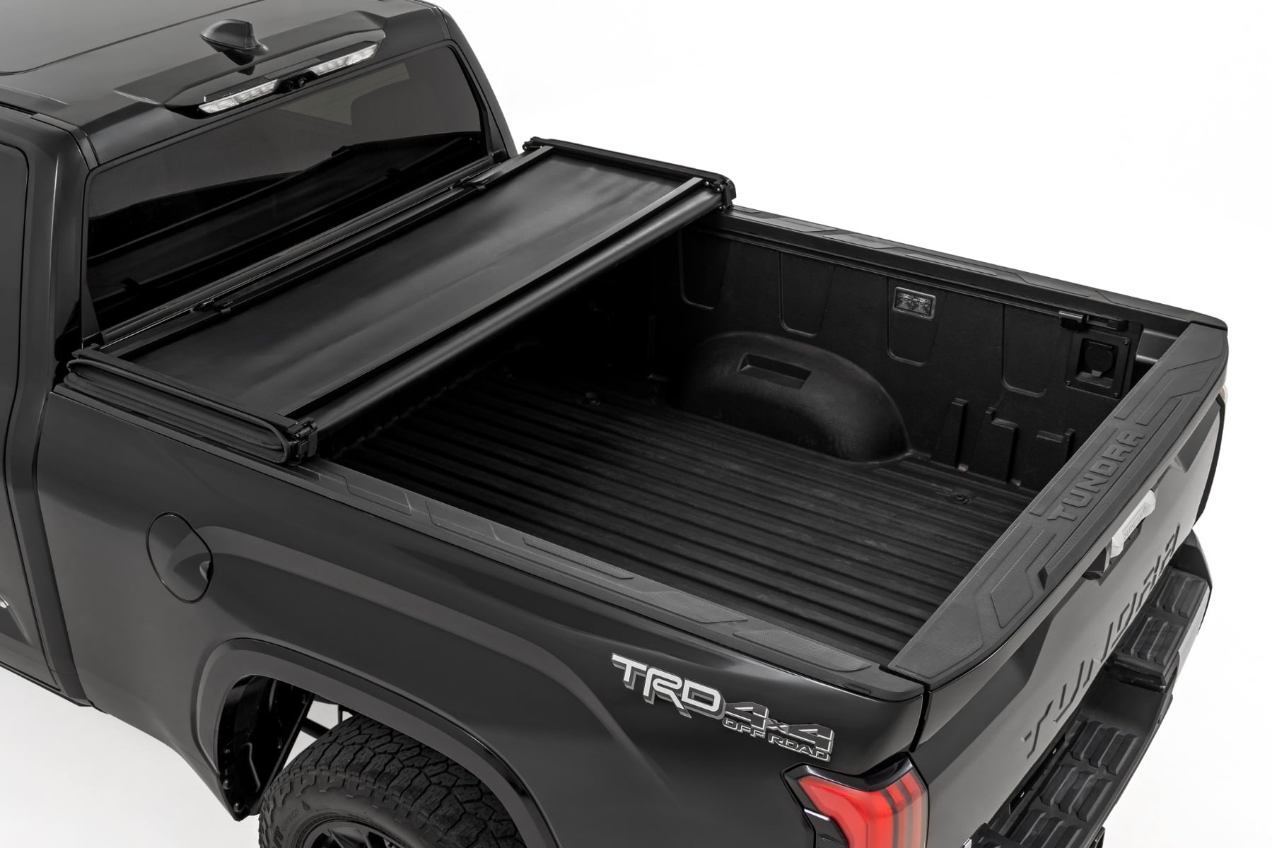 Rough Country Soft Tri-Fold Bed Cover With & W/O OE Rails 6β7β³ Bed Toyota Tundra (22-26)