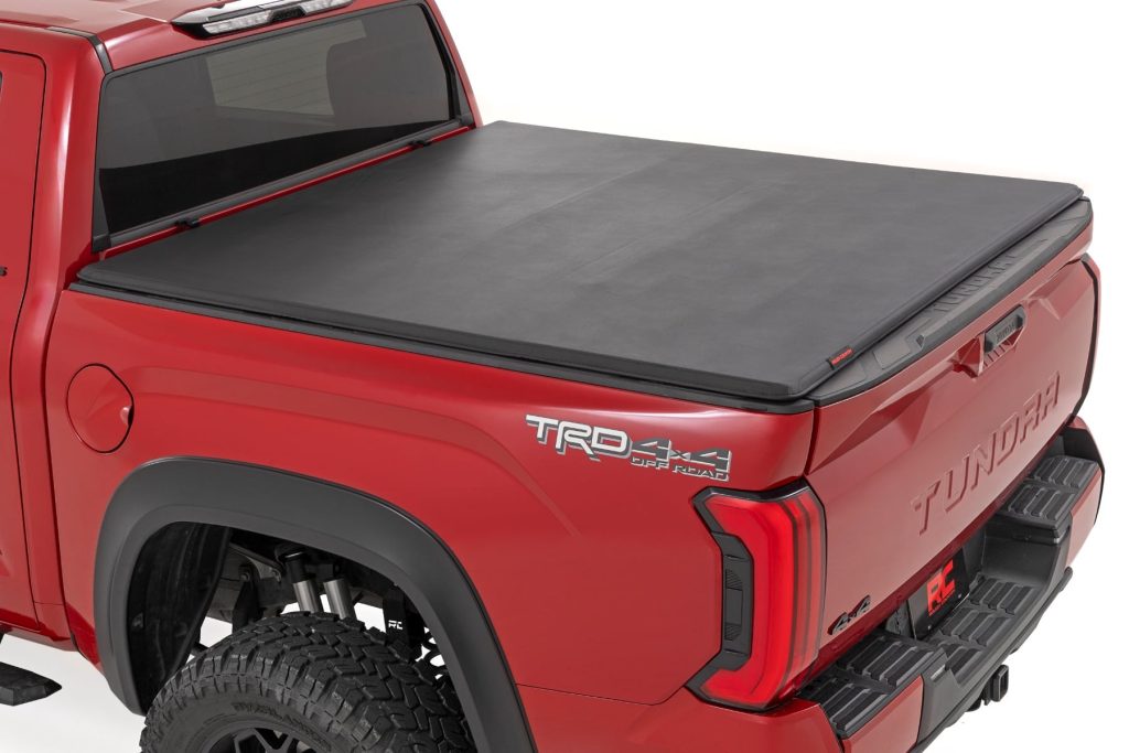 Rough Country Soft Tri-Fold Bed Cover 5’7″ Bed with and w/o OE Rail Toyota Tundra (22-26)