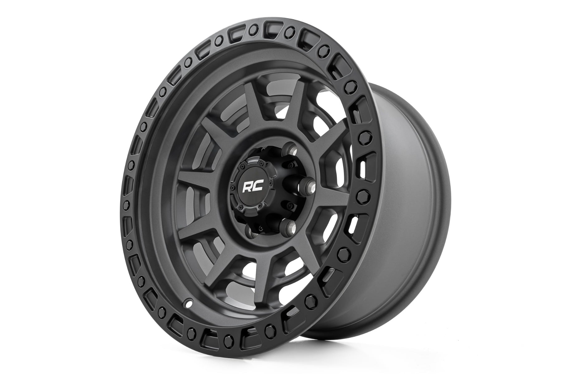 Rough Country 85 Series Wheel Simulated Beadlock Gunmetal Gray/Black 17x9 5x4.5 -12mm