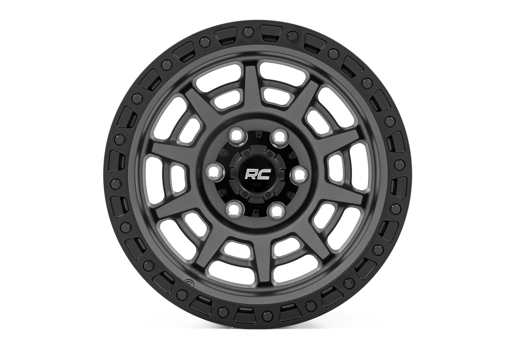 Rough Country 85 Series Wheel Simulated Beadlock Gunmetal Gray/Black 17x9 5x4.5 -12mm