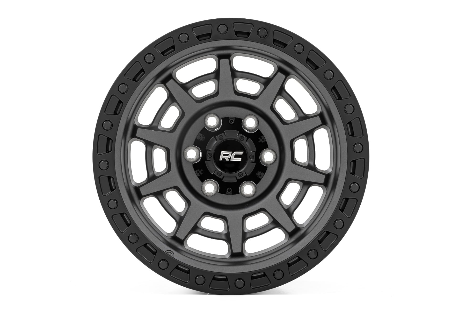 Rough Country 85 Series Wheel Simulated Beadlock Gunmetal Gray/Black 17x9 6x5.5 +25mm