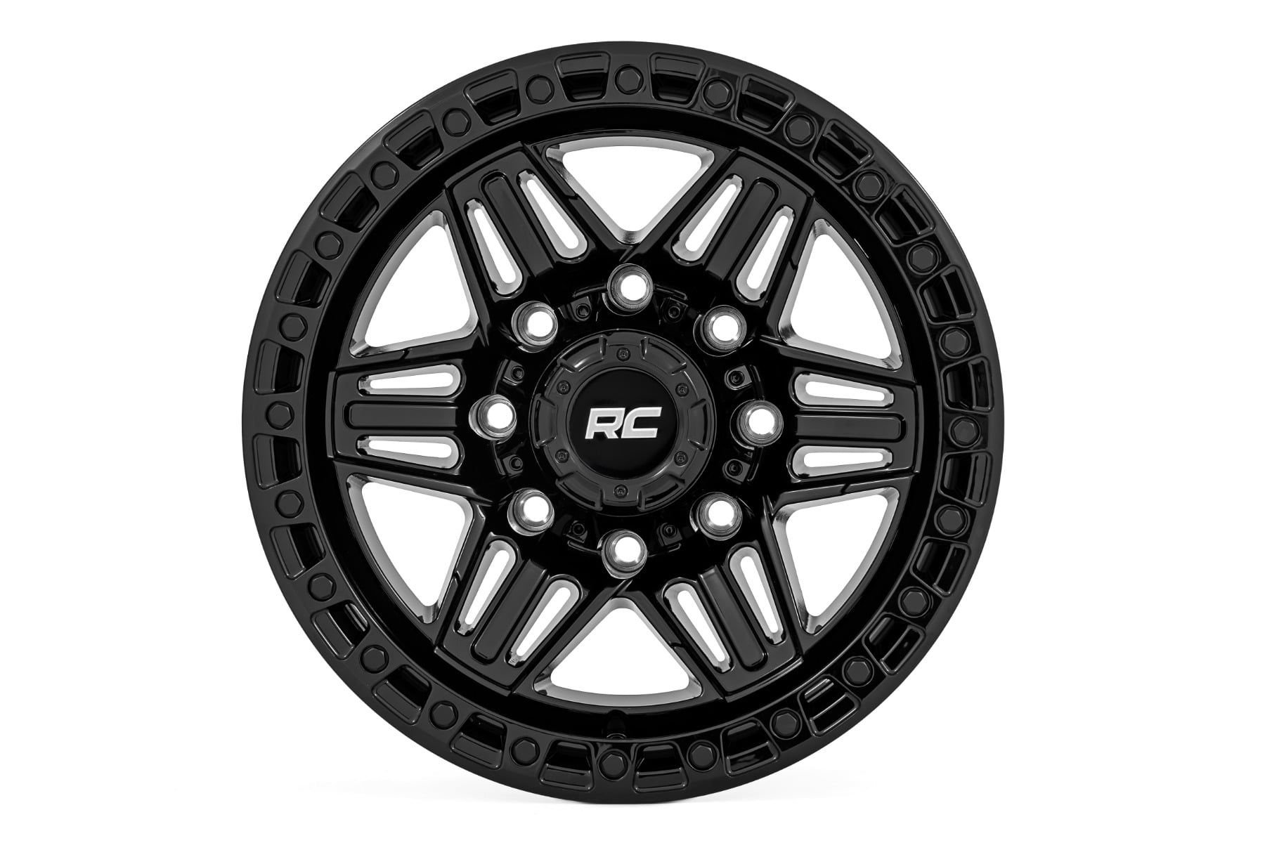 Rough Country 76 Series Wheel Simulated Beadlock Gloss Black 17x9 5x5 -12mm