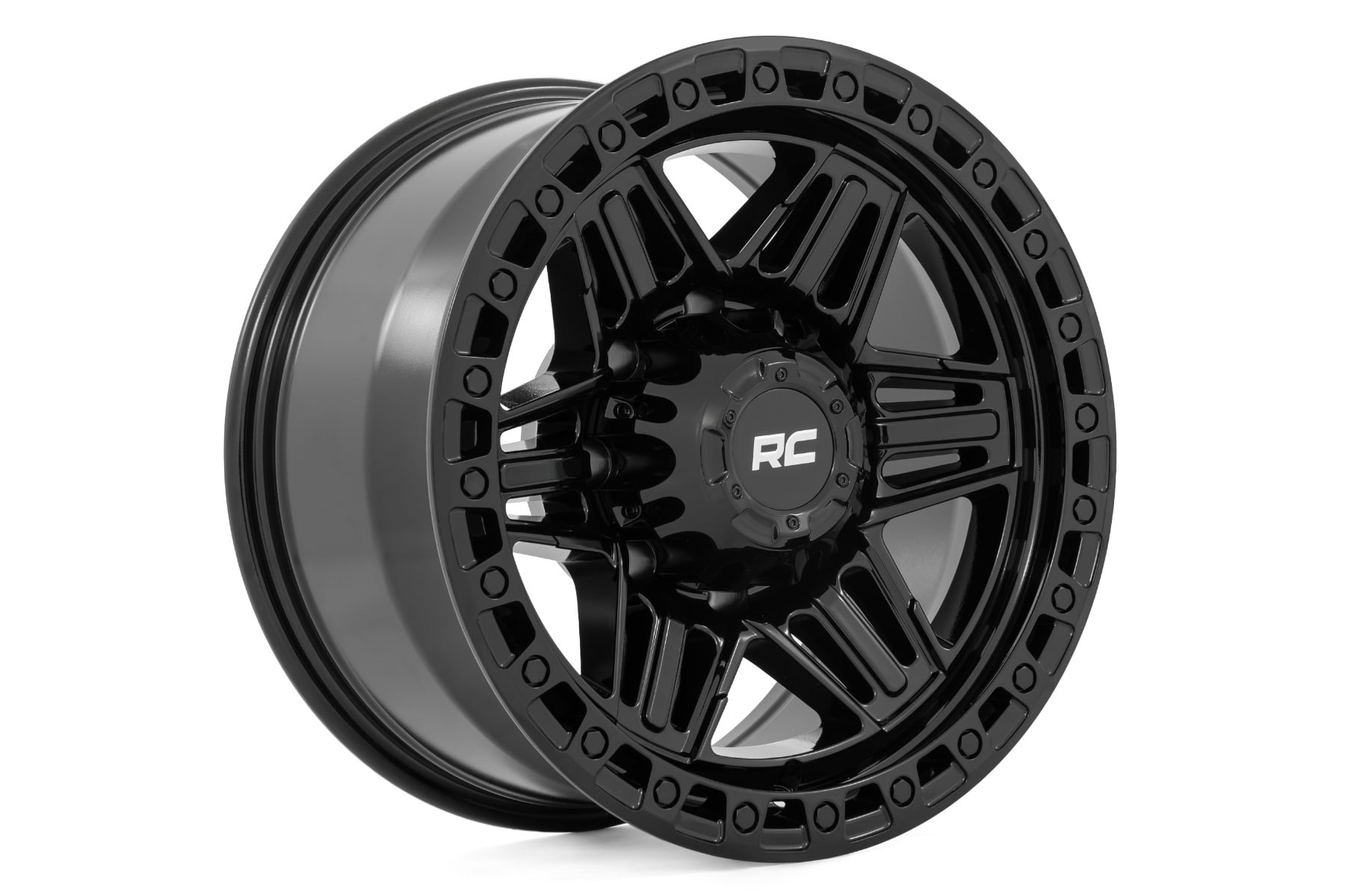 Rough Country 76 Series Wheel Simulated Beadlock Gloss Black 17x9 5x5 -12mm