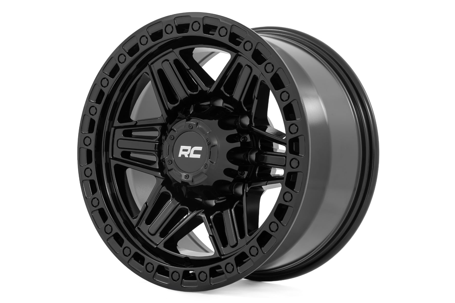 Rough Country 76 Series Wheel Simulated Beadlock Gloss Black 17x9 6x5.5 -12mm