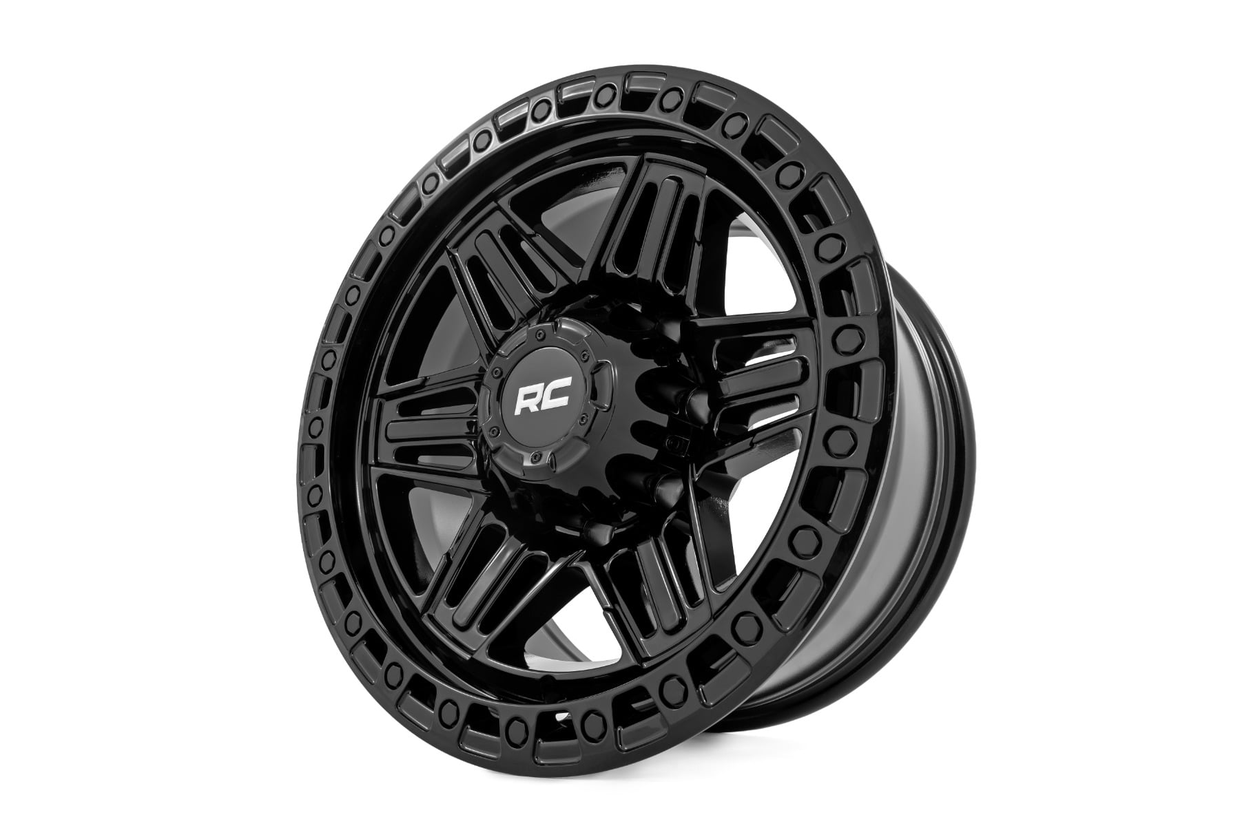 Rough Country 76 Series Wheel Simulated Beadlock Gloss Black 17x9 5x5 -12mm