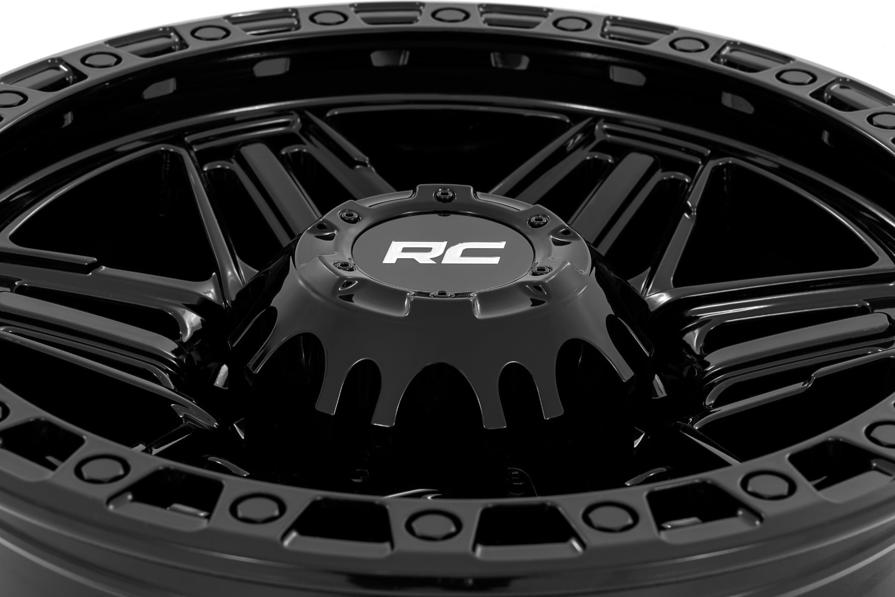 Rough Country 76 Series Wheel Simulated Beadlock Gloss Black 17x9 5x5 -12mm