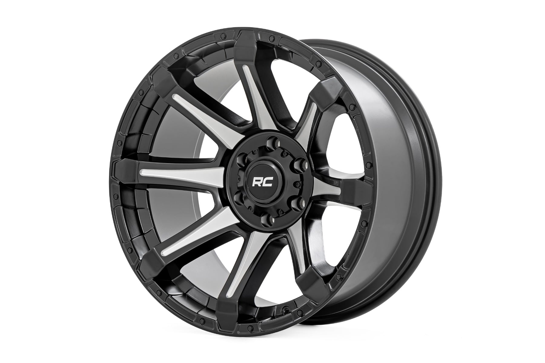 Rough Country 81 Series Wheel One-Piece Semi Gloss Black w/machined spokes 20x9 5x5.5 0mm