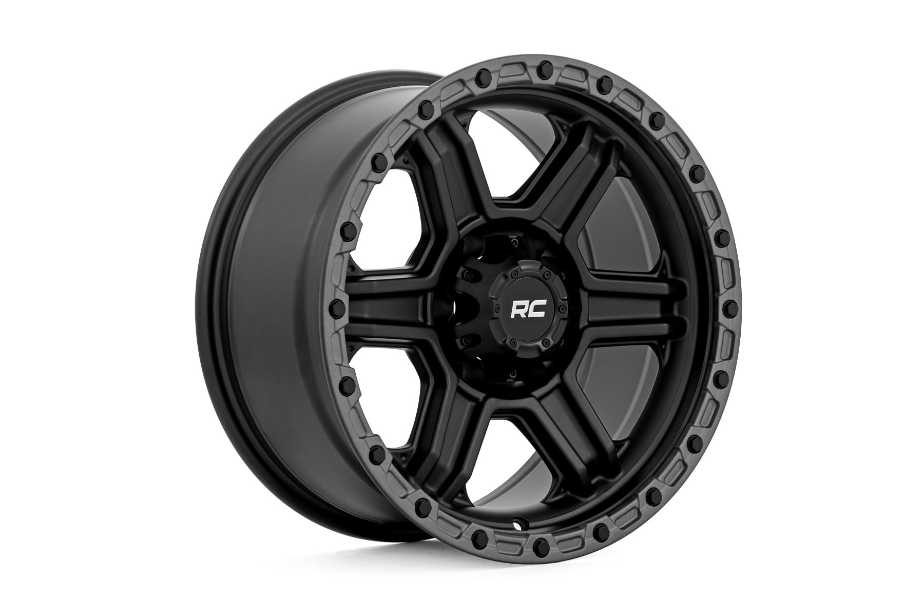 Rough Country 79 Series Wheel One-Piece Semi Gloss Black w/Gunmetal Ring 17x8.5 6x5.5 0mm