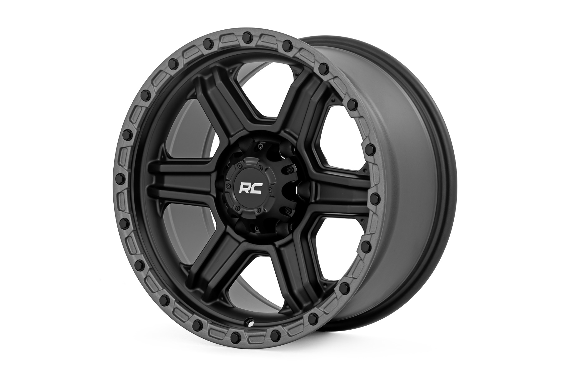 Rough Country 79 Series Wheel One-Piece Semi Gloss Black w/Gunmetal Ring 17x8.5 6x5.5 0mm