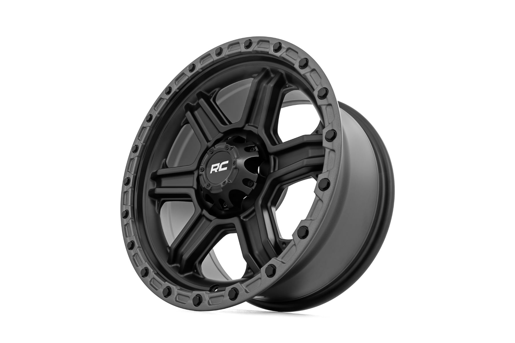 Rough Country 79 Series Wheel One-Piece Semi Gloss Black w/Gunmetal Ring 17x8.5 6x5.5 0mm