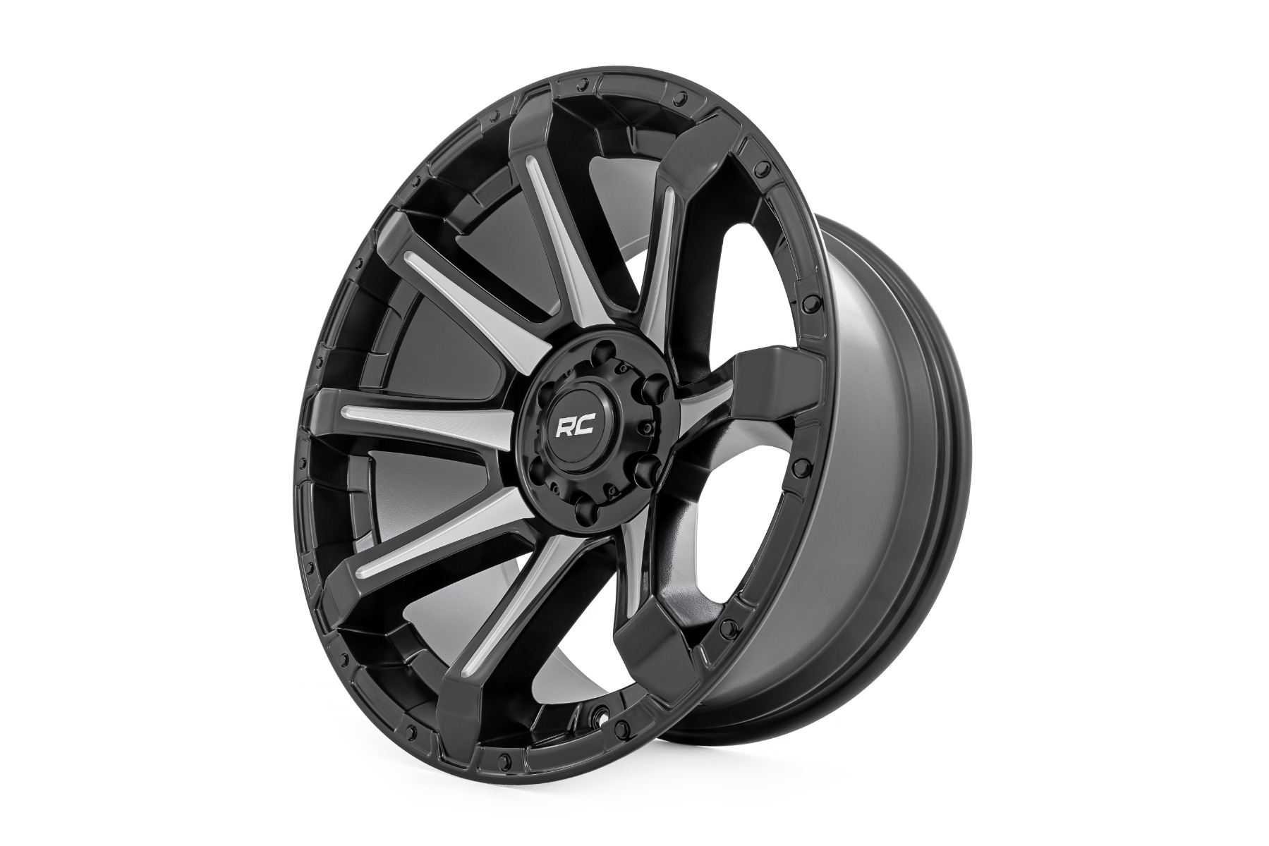 Rough Country 81 Series Wheel One-Piece Semi Gloss Black w/machined spokes 20x9 5x150 +18m