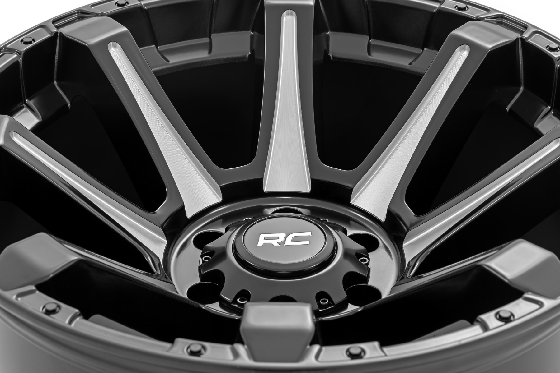 Rough Country 81 Series Wheel One-Piece Semi Gloss Black w/machined spokes 20x9 5x150 +18m