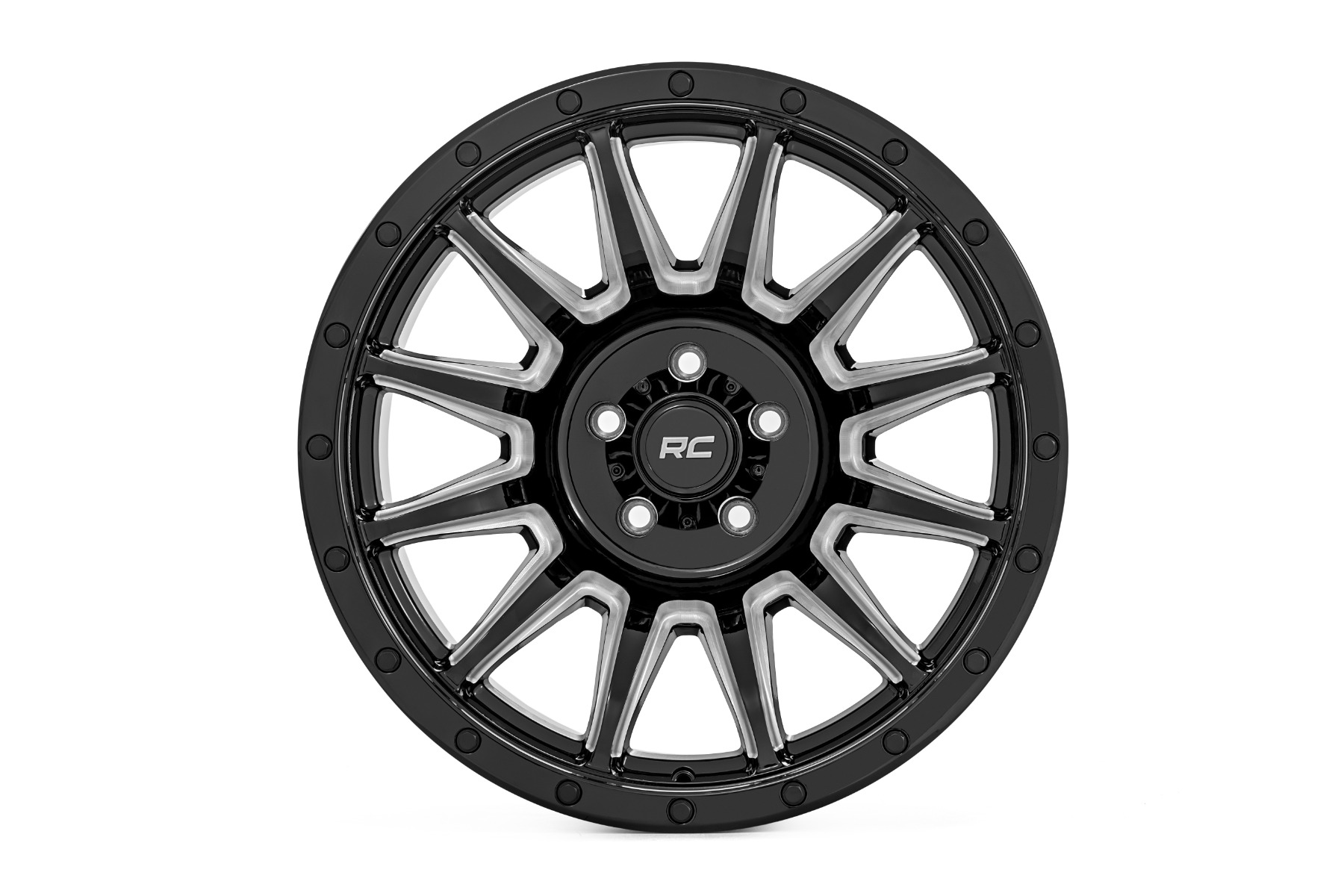Rough Country 90 Series Wheel One-Piece Gloss Black w/machined spokes 20x10 6x5.5 -19mm