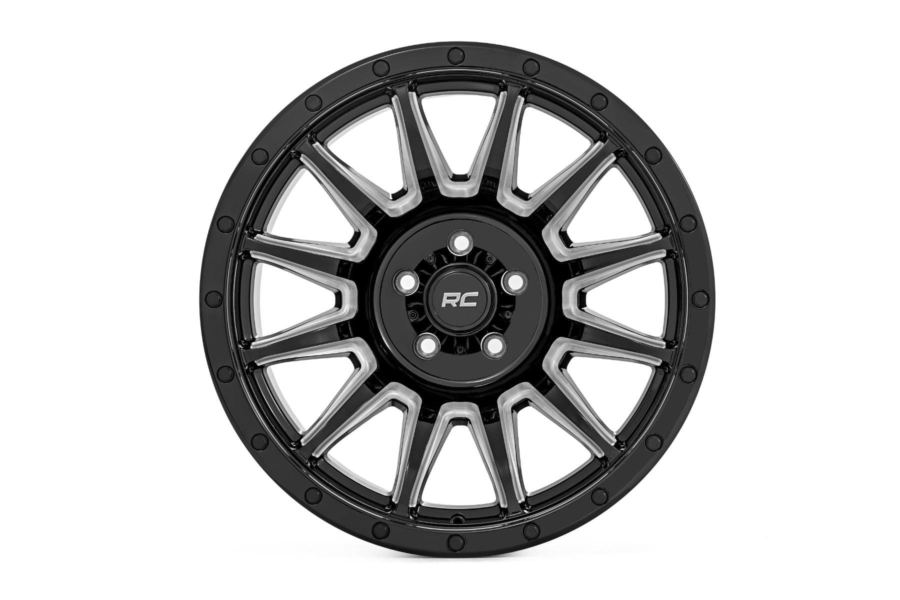 Rough Country 90 Series Wheel One-Piece Gloss Black w/machined spokes 20x10 8x170 -19mm