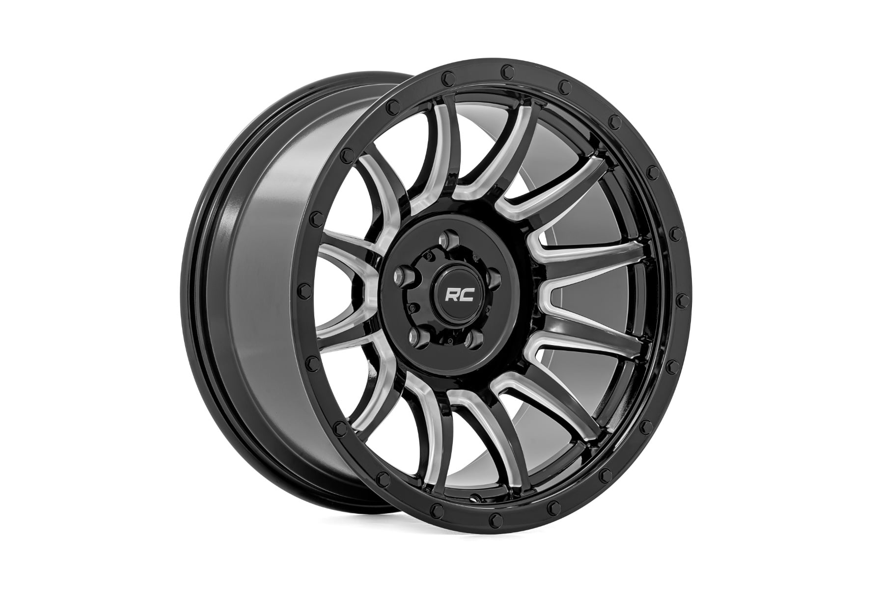 Rough Country 90 Series Wheel One-Piece Gloss Black w/machined spokes 20x9 6x5.5 -12mm