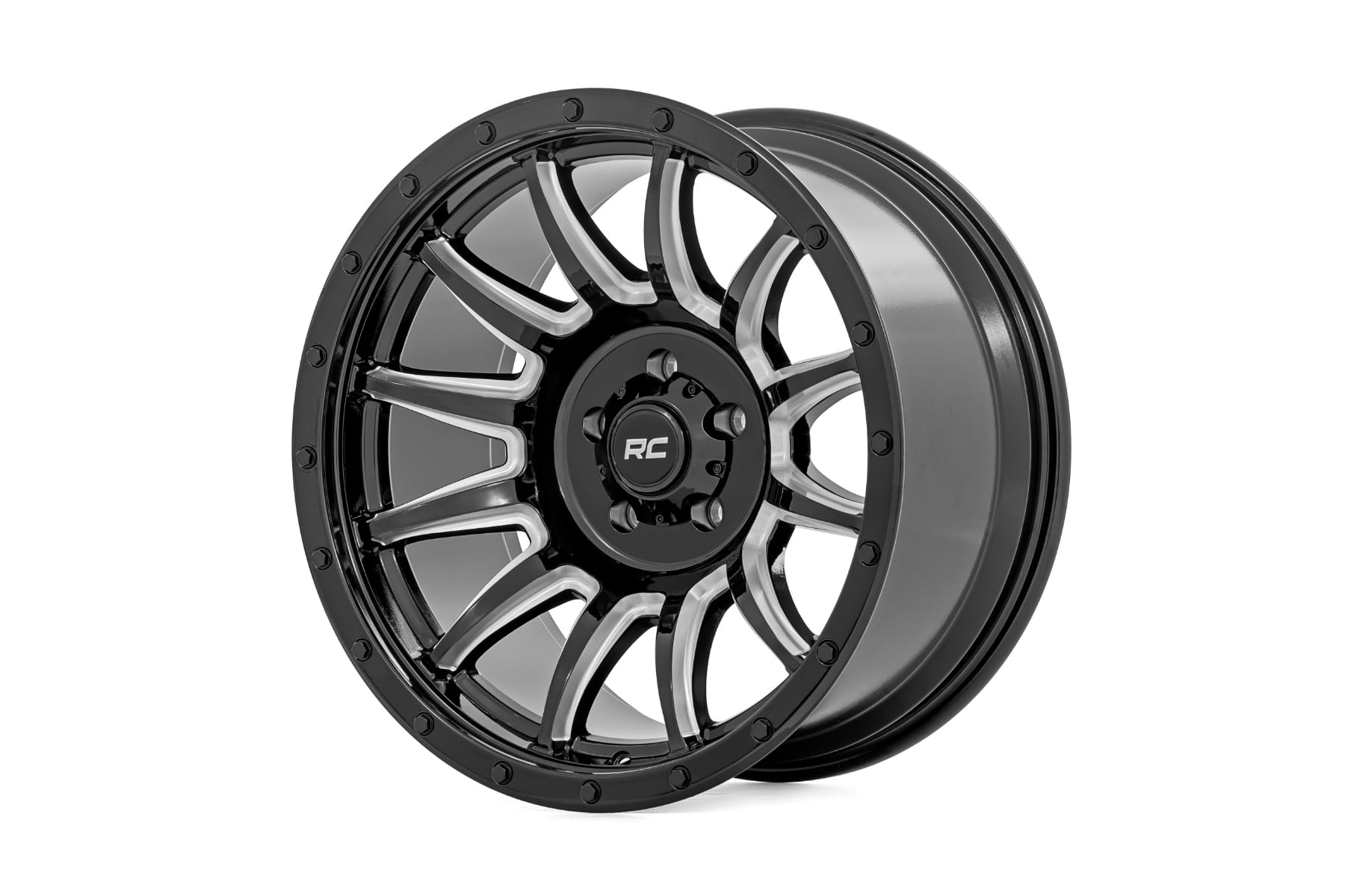 Rough Country 90 Series Wheel One-Piece Gloss Black w/machined spokes 20x10 6x5.5 -19mm