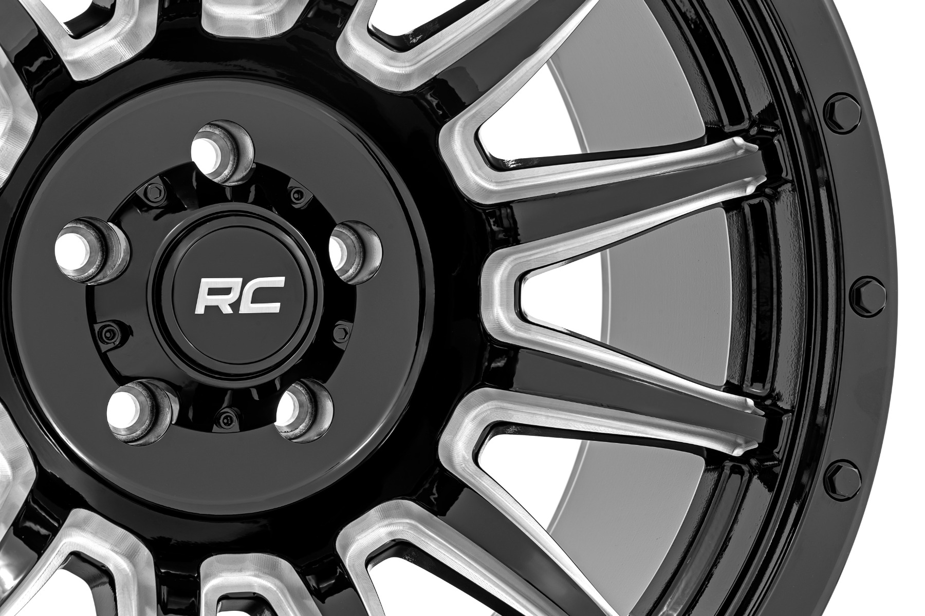 Rough Country 90 Series Wheel One-Piece Gloss Black w/machined spokes 20x10 8x170 -19mm