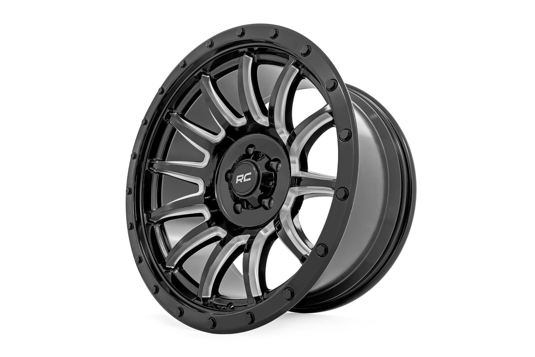 Rough Country 90 Series Wheel One-Piece Gloss Black w/machined spokes 20x10 8x170 -19mm