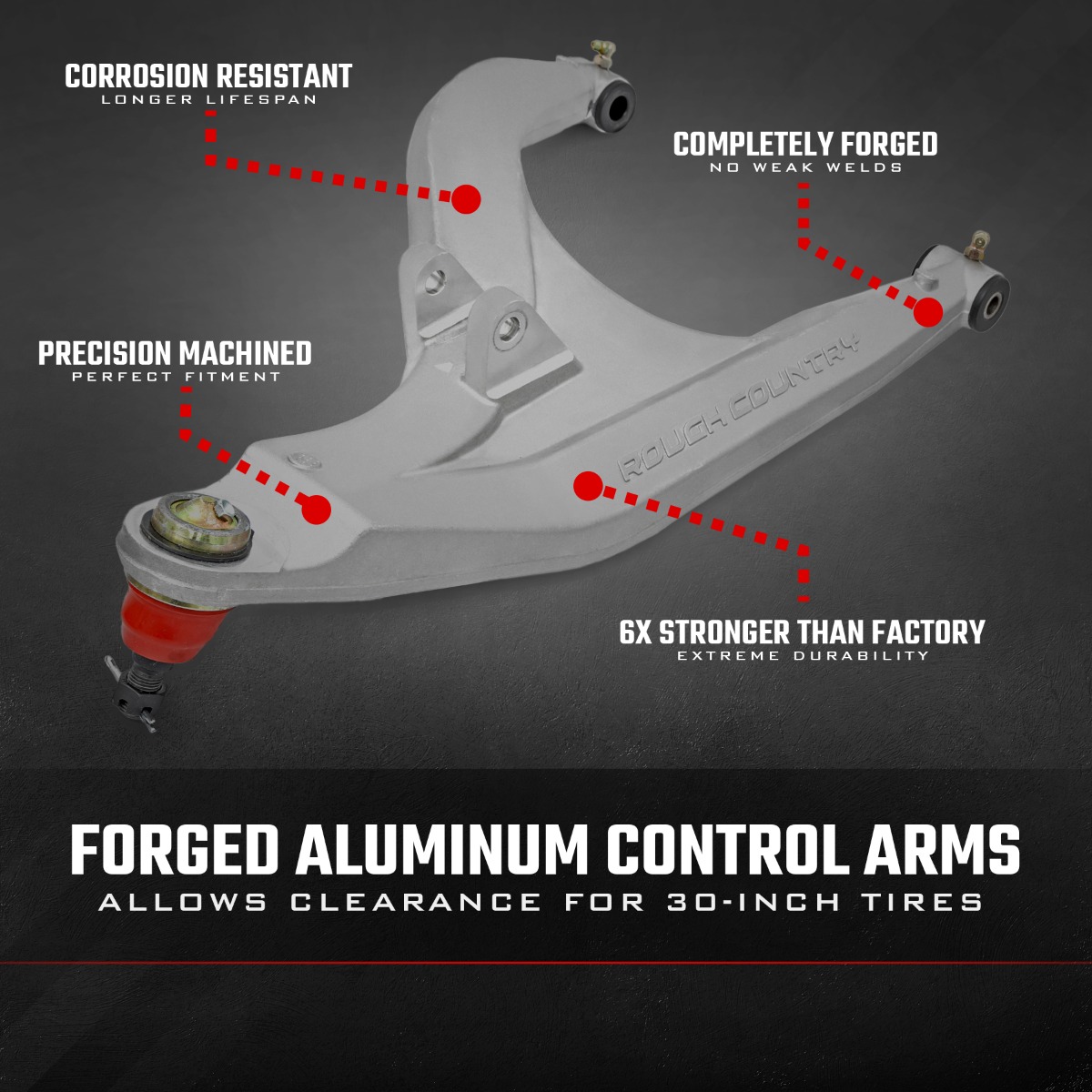 Rough Country Black Forged Alum High Clearance 2β³ Fwd Offset Control Arms w/Ball Joints Polaris Ranger 1000XP