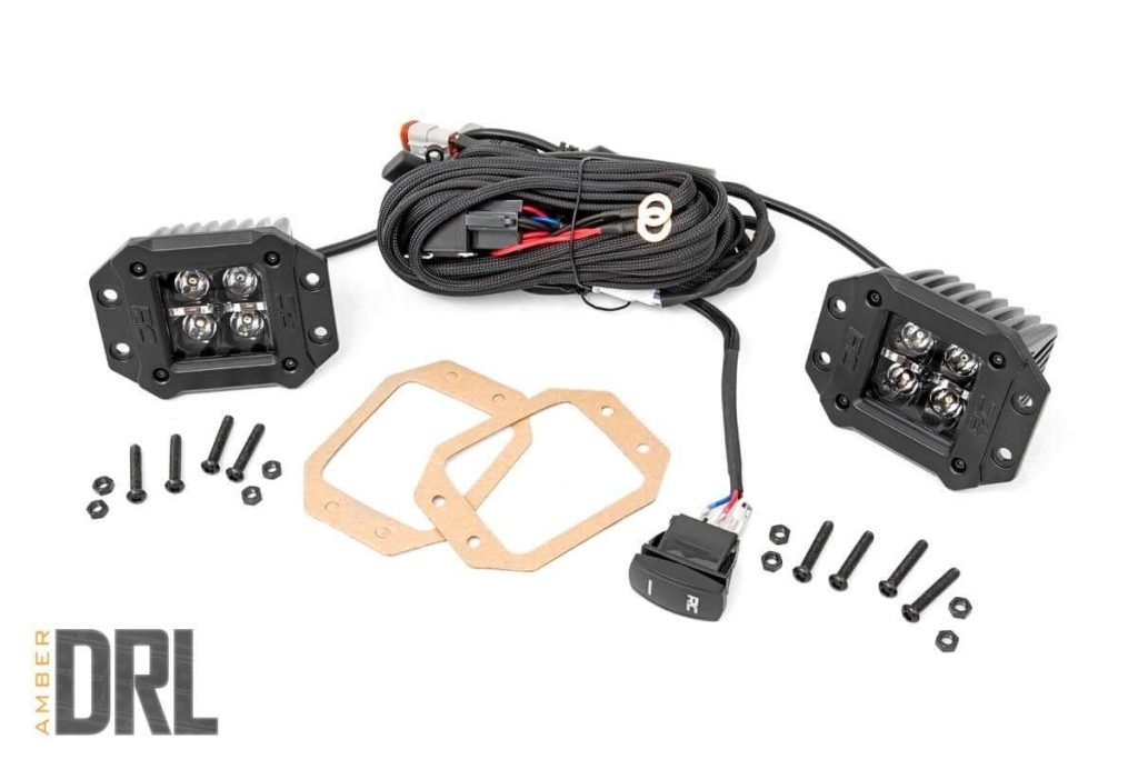 Rough Country 2 Inch Black Series LED Light Pods Flush Mount Amber DRL