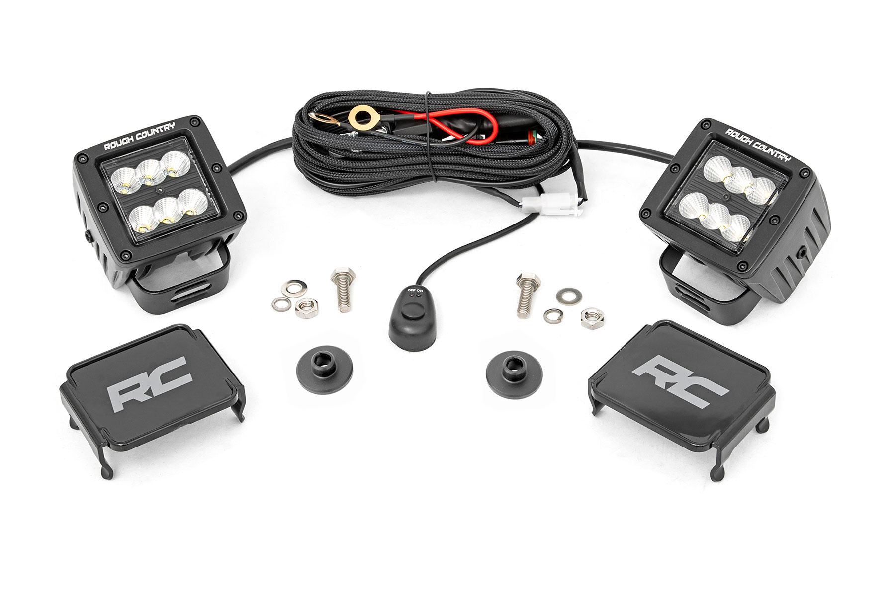 Rough Country LED Light Kit Ditch Mount 2β³ Black Pair Flood Pattern Ford Bronco (21-26)