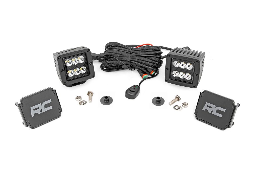 Rough Country LED Light Kit Ditch Mount 2″ Black Pair Spot Pattern Ford Bronco (21-26)